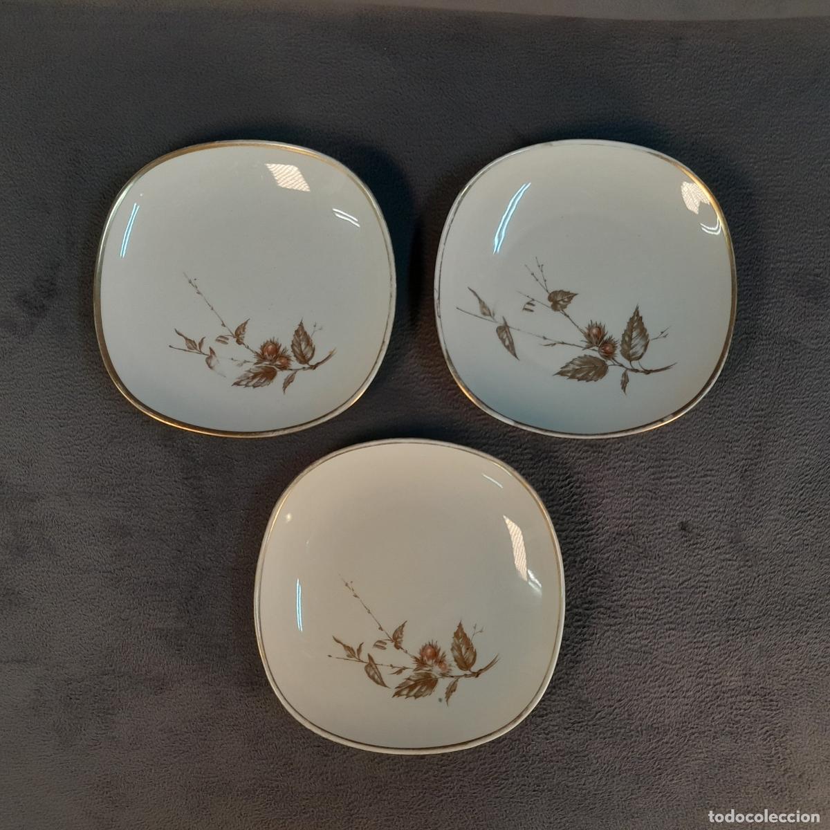 Antig&uuml;edades: LOTE DE 3 PLATOS PEQUE&Ntilde;OS EN PORCELANA CON DISE&Ntilde;O BOT&Aacute;NICO. ALEMANIA.ALKA KUNST. MEDIADOS S.XX