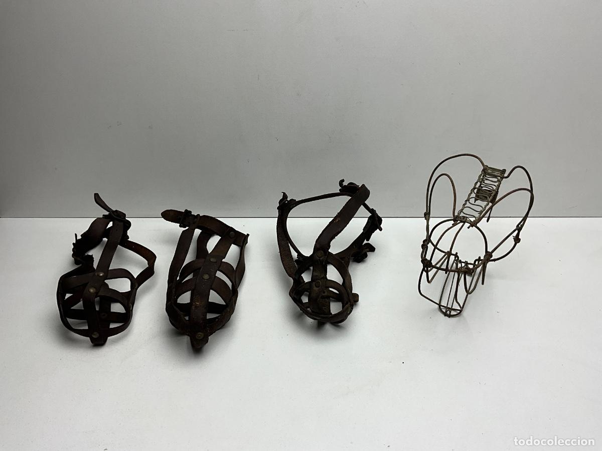 Antig&uuml;edades: LOTE DE ANTIGUOS BOZALES O CAPERUZAS - ARTESANALES DE CAZA - HUR&Oacute;N Y PERRO DE CAZA