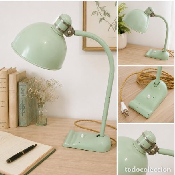 Antig&uuml;edades: L&aacute;mpara de Escritorio Vintage Estilo Banquero &ndash; Pantalla Esmaltada Verde &ndash; Origen Holanda