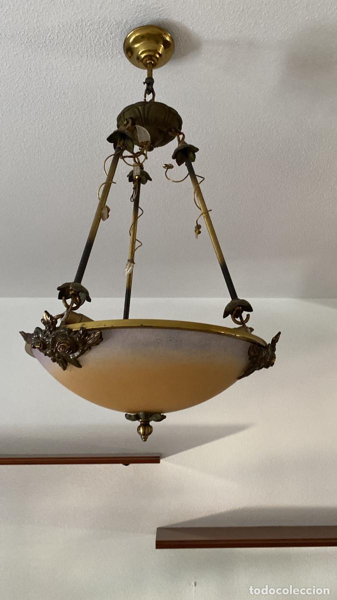 Antig&uuml;edades: L&aacute;mpara vintage de techo Cristal y metal