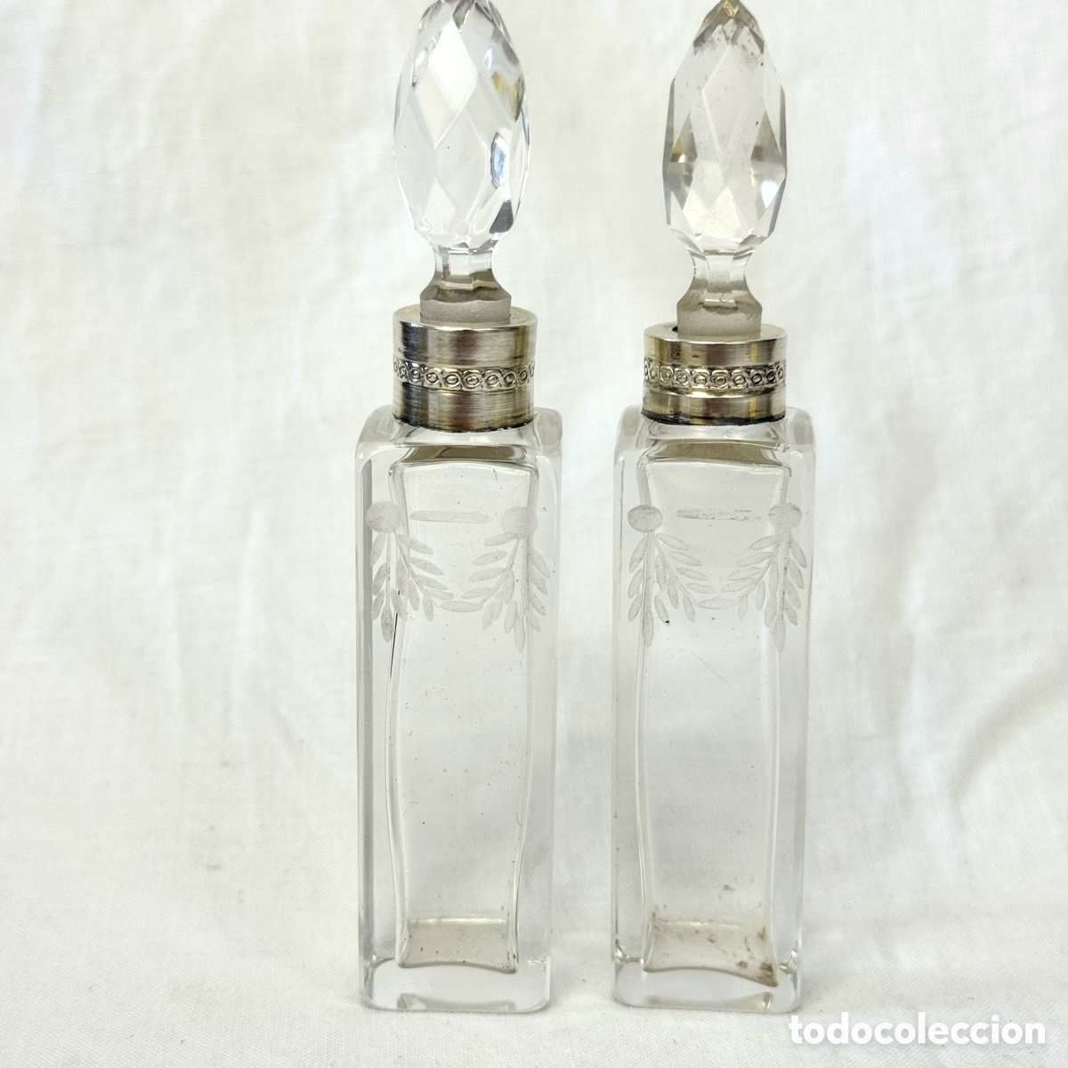 Antiquit&eacute;s: ANTIGUA PAREJA DE PERFUMEROS CRISTAL GRABADO ACIDO FRANCIA XIX XX