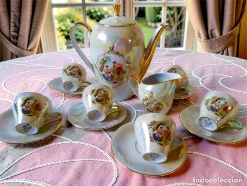 Antig&uuml;edades: Servicio para 6 personas: tazas, platos, lechera, cafetera Porcelana de Bavaria