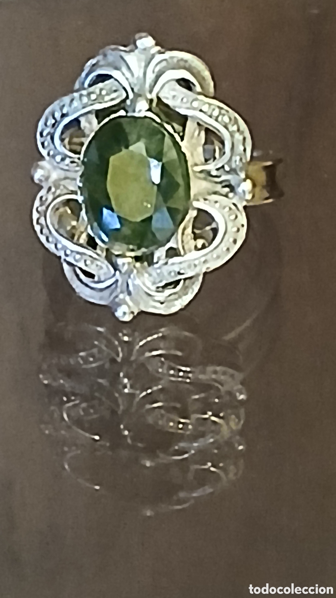 Antiques: anillo de plata de ley con safiro verde claridad SI-I