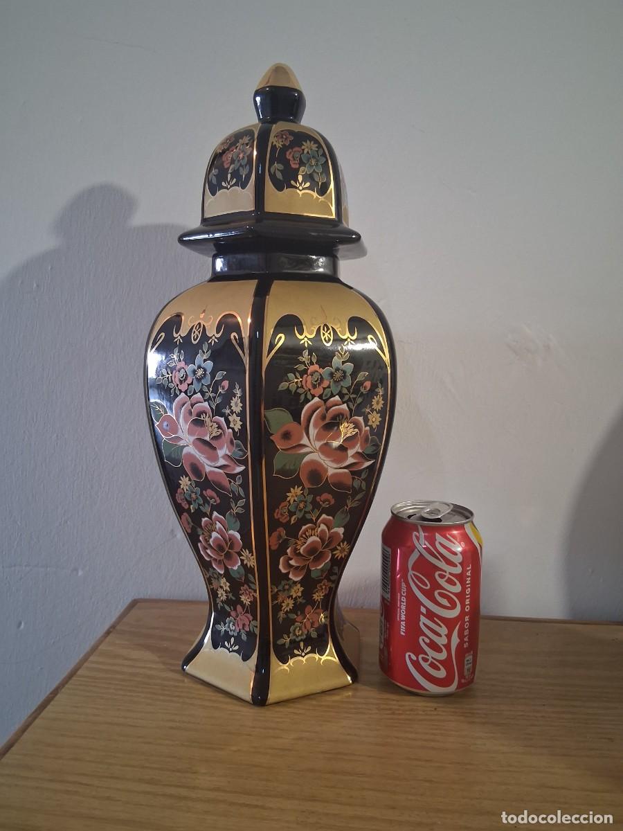 Antig&uuml;edades: Jarron tibor de porcelana hexagonal dise&ntilde;o floral cuerpo facetado