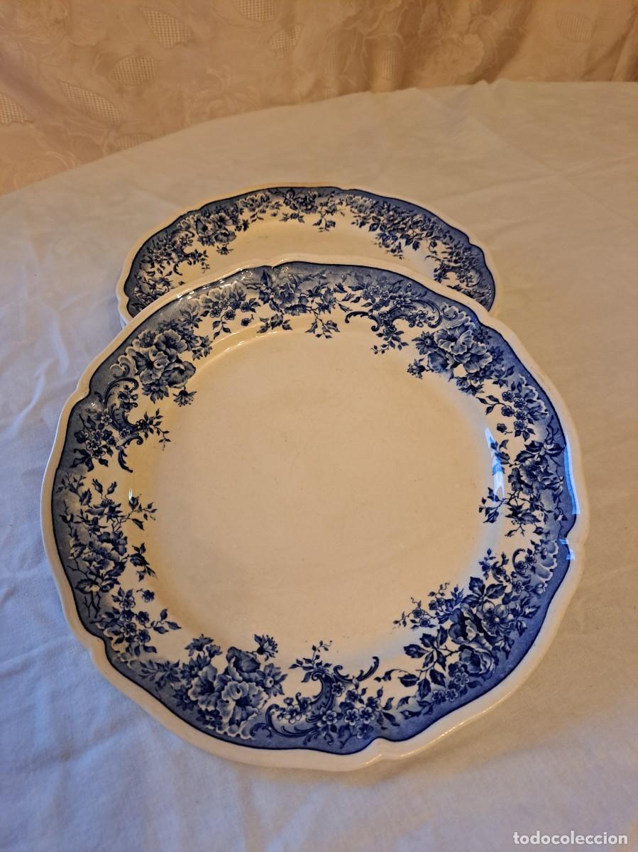 Oggetti Antichi: Lote de 4 platos llanos de porcelana Villeroy & Boch, Valeria, azul y blanco, siglo XIX