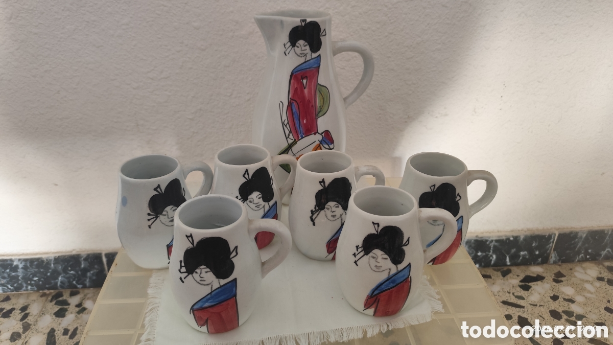 Antig&uuml;edades: Juego de jarra y tazas geisha