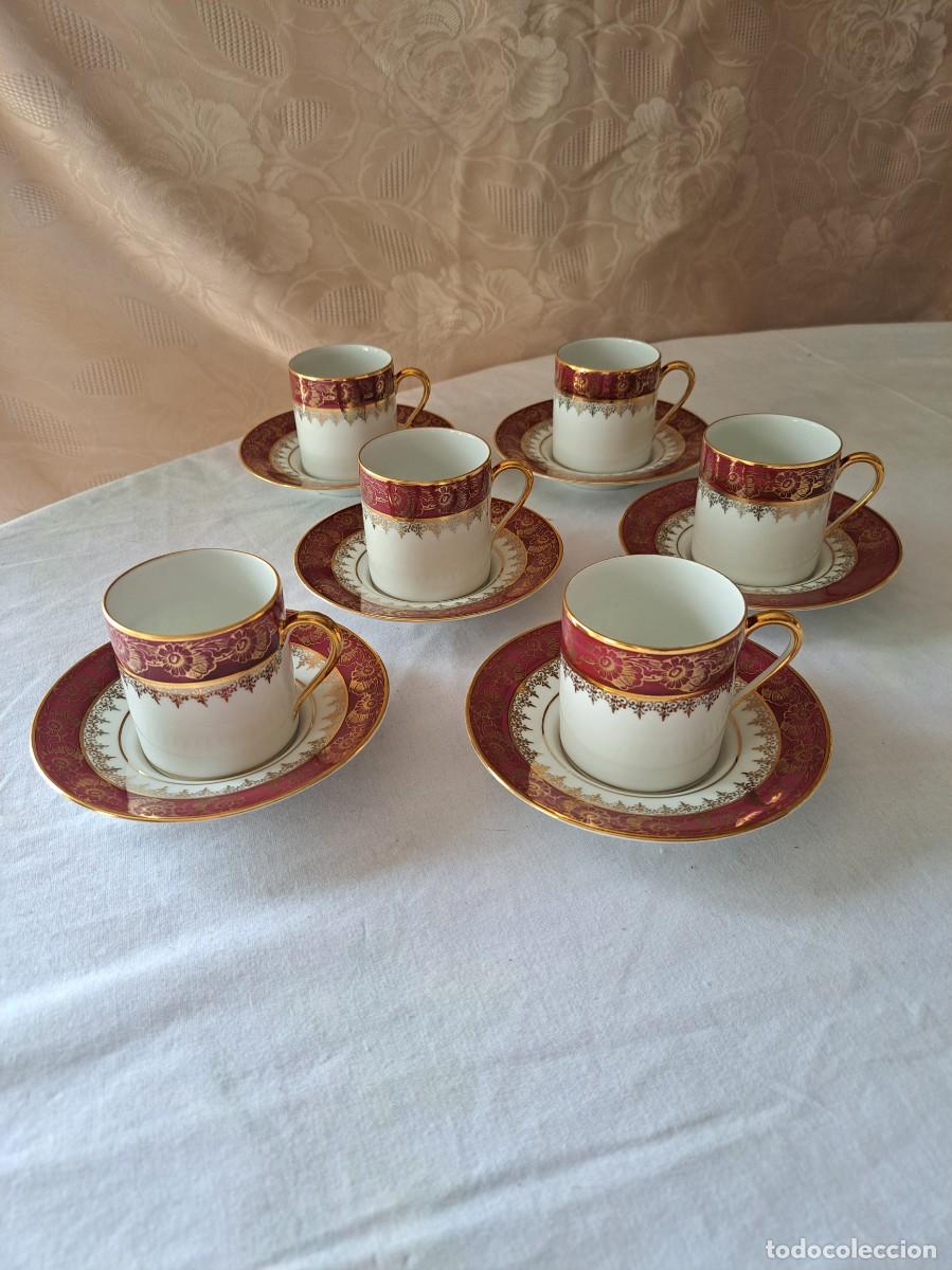 Antig&uuml;edades: Servicio de caf&eacute; de porcelana Raynaud & Co, Limoges, Granate y oro. 12 piezas