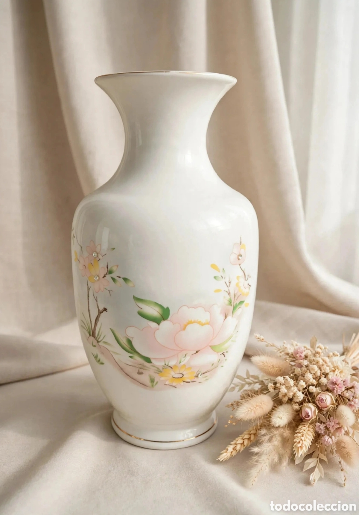 Antig&uuml;edades: JARR&Oacute;N PORCELANA VINTAGE 35cm. FLORES CON CRISTALES STRASS