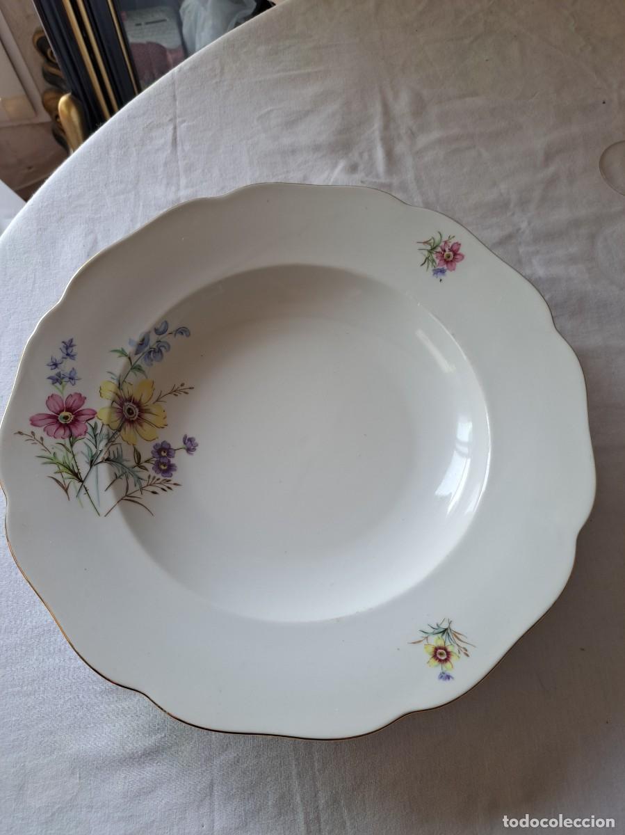 Antig&uuml;edades: Preciosa fuente honda de porcelana, decorada con flores, Sin marca.