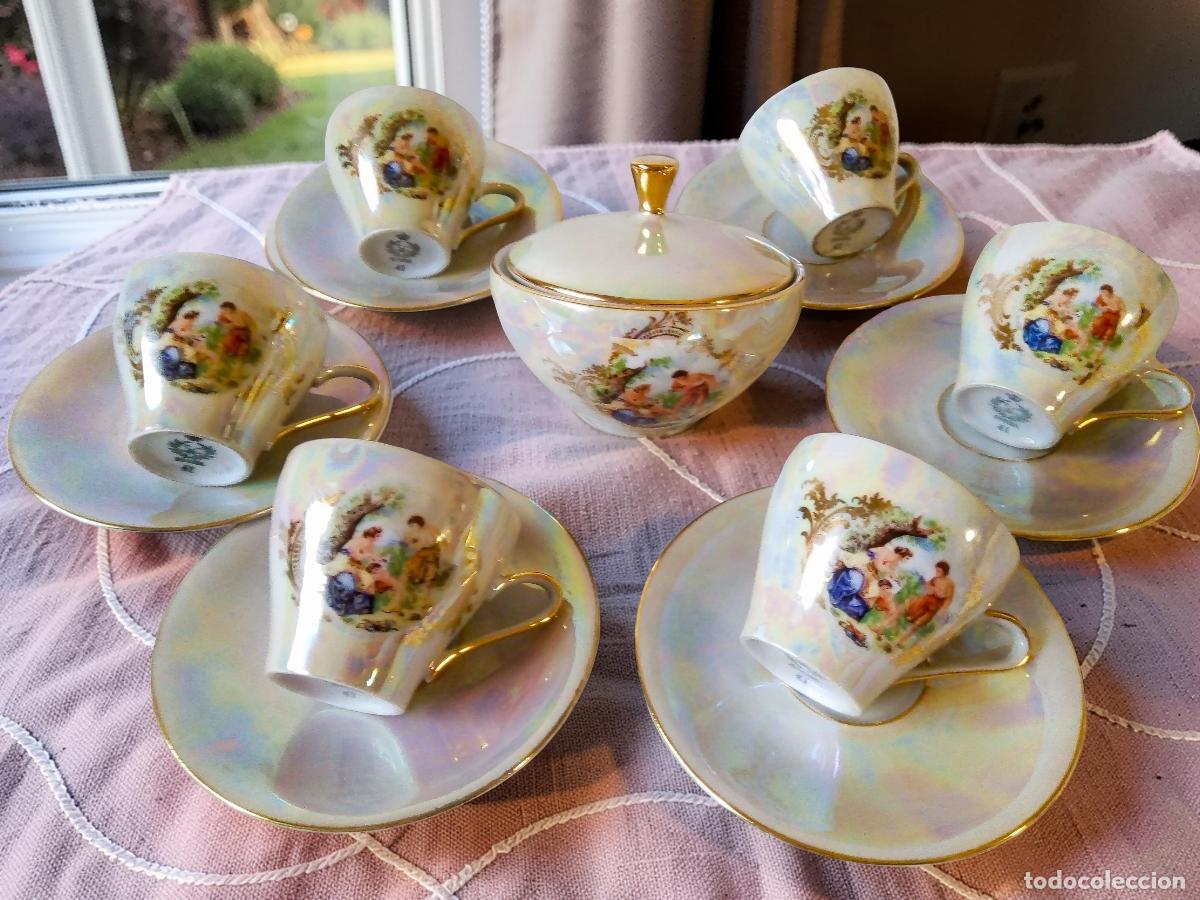 Antig&uuml;edades: Juego de 6 tazas y azucarero vintage en porcelana de Bavaria