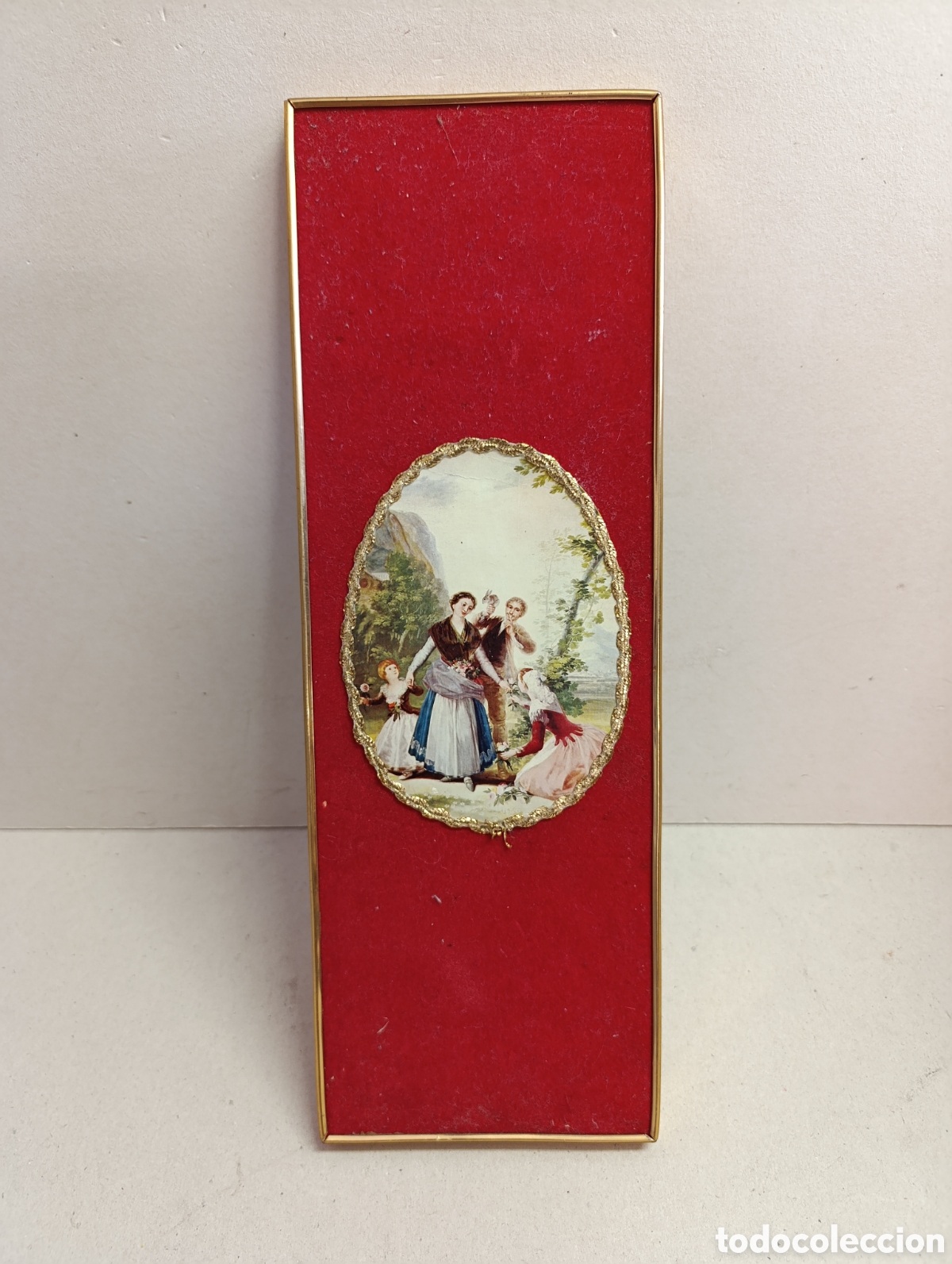Antig&uuml;edades: CUADRO LAMINA REPRODUCCI&Oacute;N LAS FLORERAS O LA PRIMAVERA DE LA OBRA DE GOYA. FONDO TEXTIL EN ROJO.