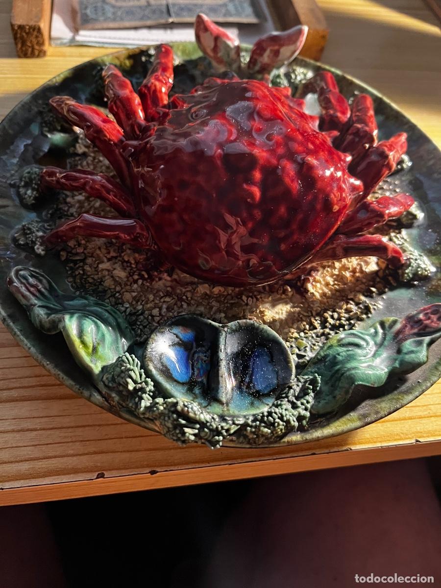 Antig&uuml;edades: Plato ceramica portuguesa estilo majolica palissy motivos marinos de bordalo pinheiro