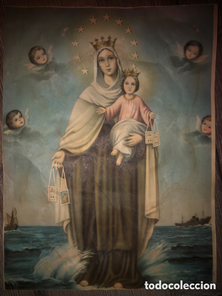 Antig&uuml;edades: Estampa antigua virgen del Carmen