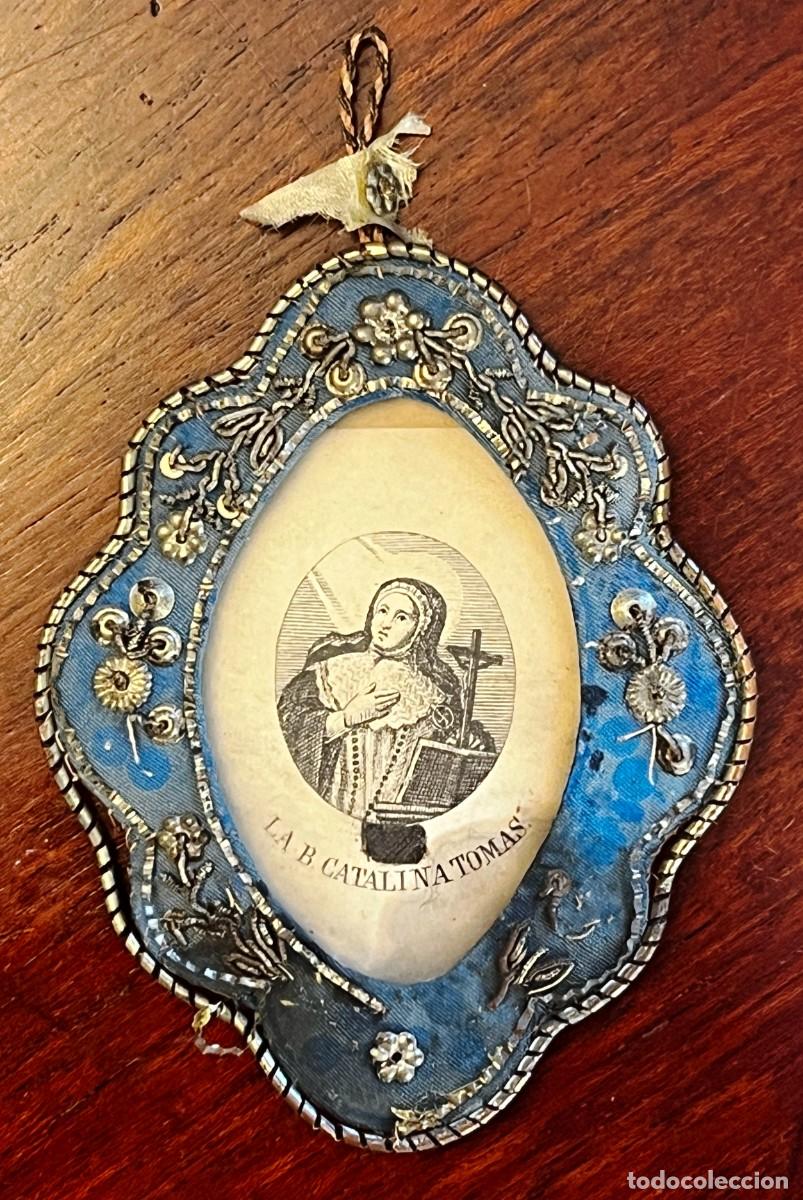 Antig&uuml;edades: ANTIGUO ESCAPULARIO DEVOCIONAL BORDADO, BEATA CATALINA TOM&Aacute;S, MALLORCA, SIGLO XIX