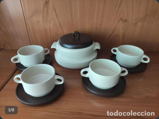 Antig&uuml;edades: Juego sopera 4 tazas vintage