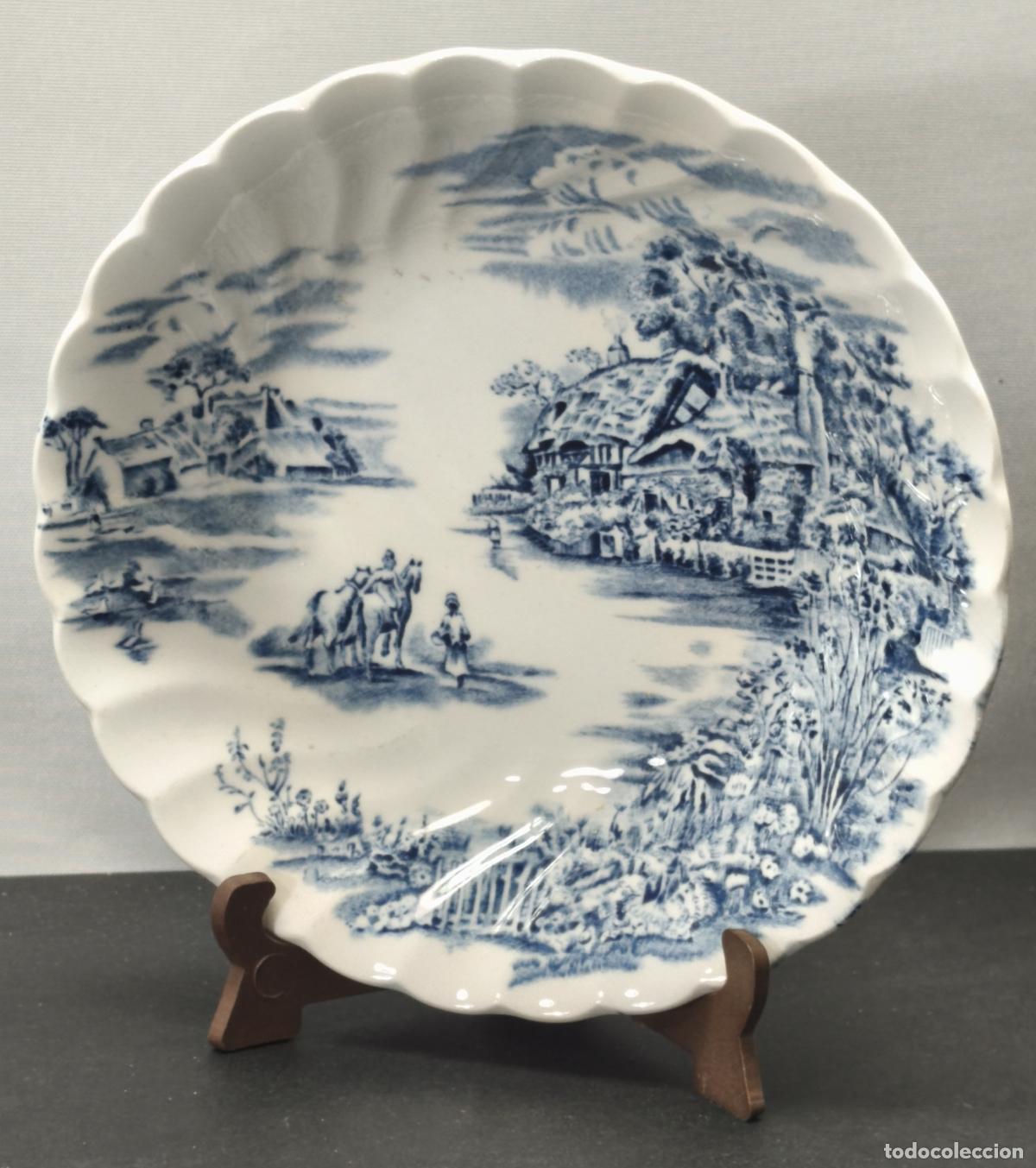Antig&uuml;edades: Plato cuenco Johnson Brothers Azul & Blanco Happy England Bowl