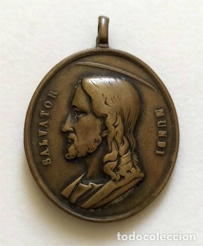 Antig&uuml;edades: Antigua medalla religiosa. Salvator Mundi y Mater Divinae Gratiae (siglo XIX)