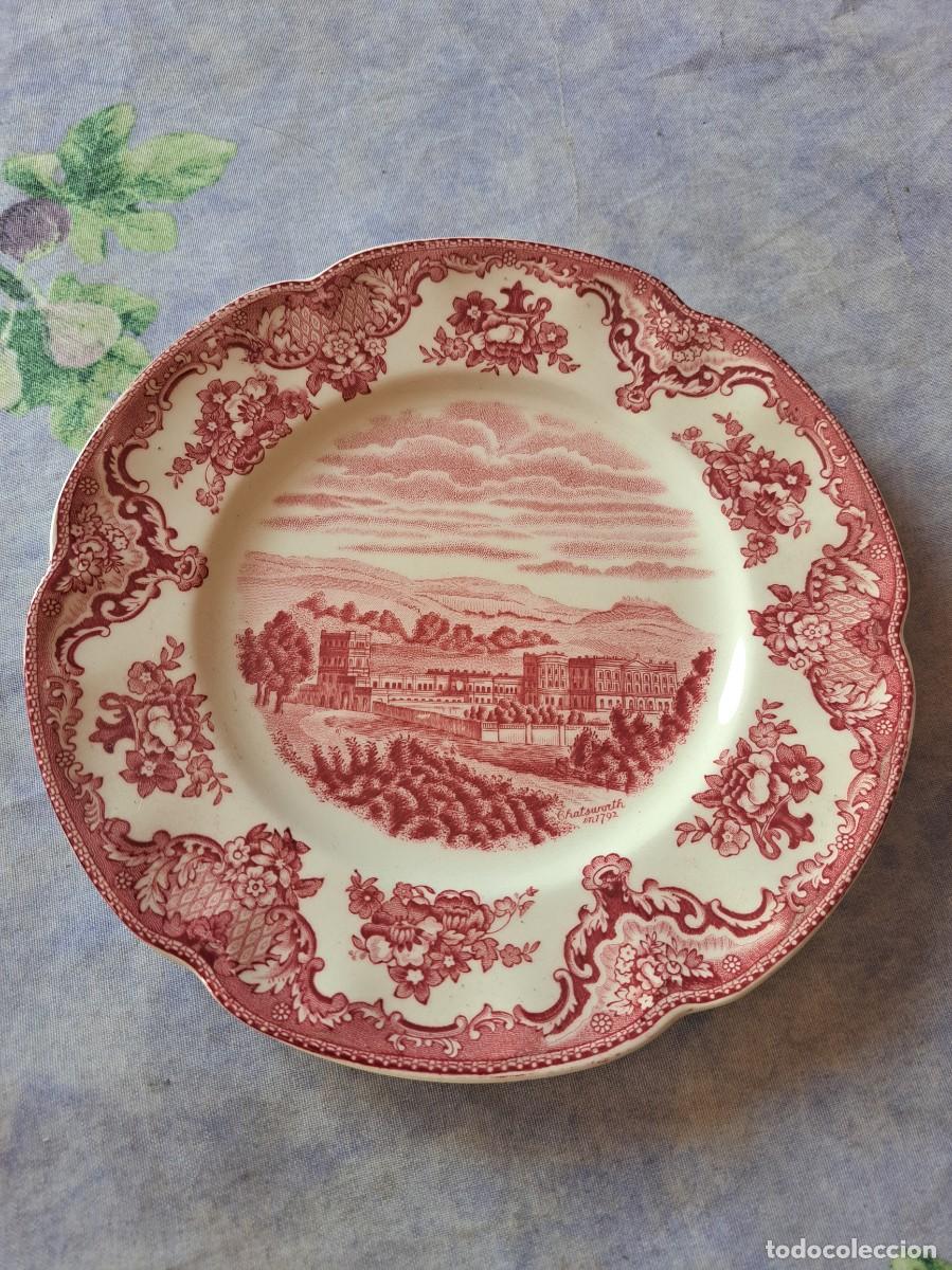 Antig&uuml;edades: Precioso plato de postre de porcelana Old Britain Castles Johnson Bros, Rojo