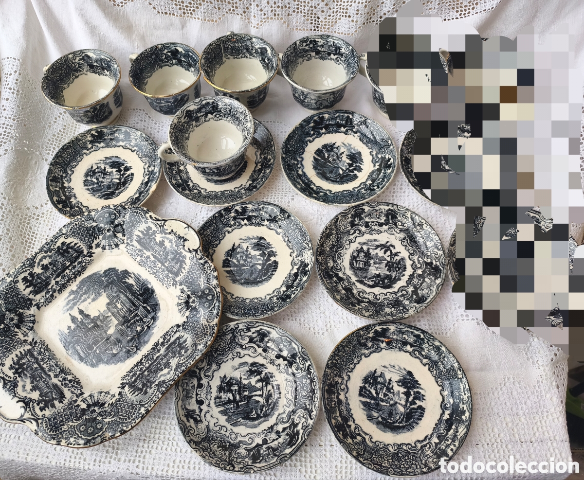 Antig&uuml;edades: Antiguo Juego T&eacute;/Caf&eacute; Pickman La Cartuja de Sevilla - Serie &rdquo;Vistas&rdquo; (14 piezas)