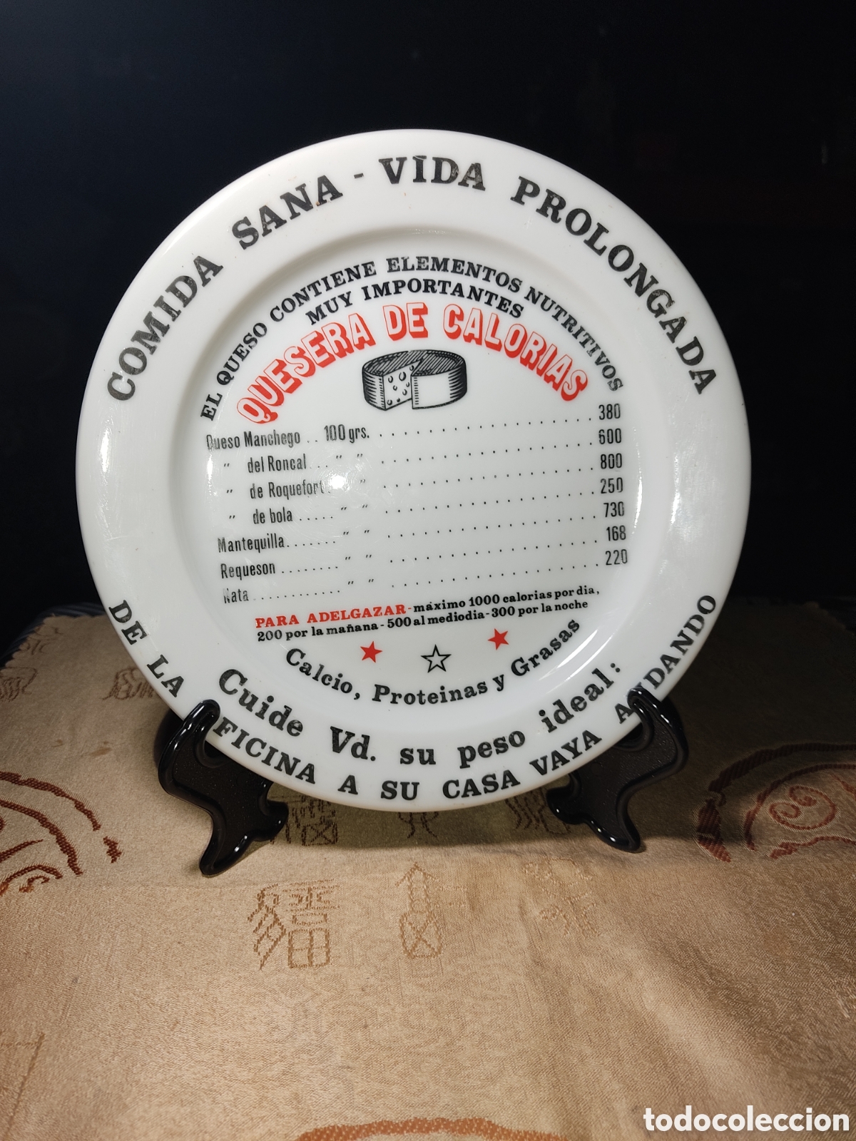 Antig&uuml;edades: Plato decorativo de porcelana Herrandiz,Quesera de calor&iacute;as & Comida sana - Vida prolongada.