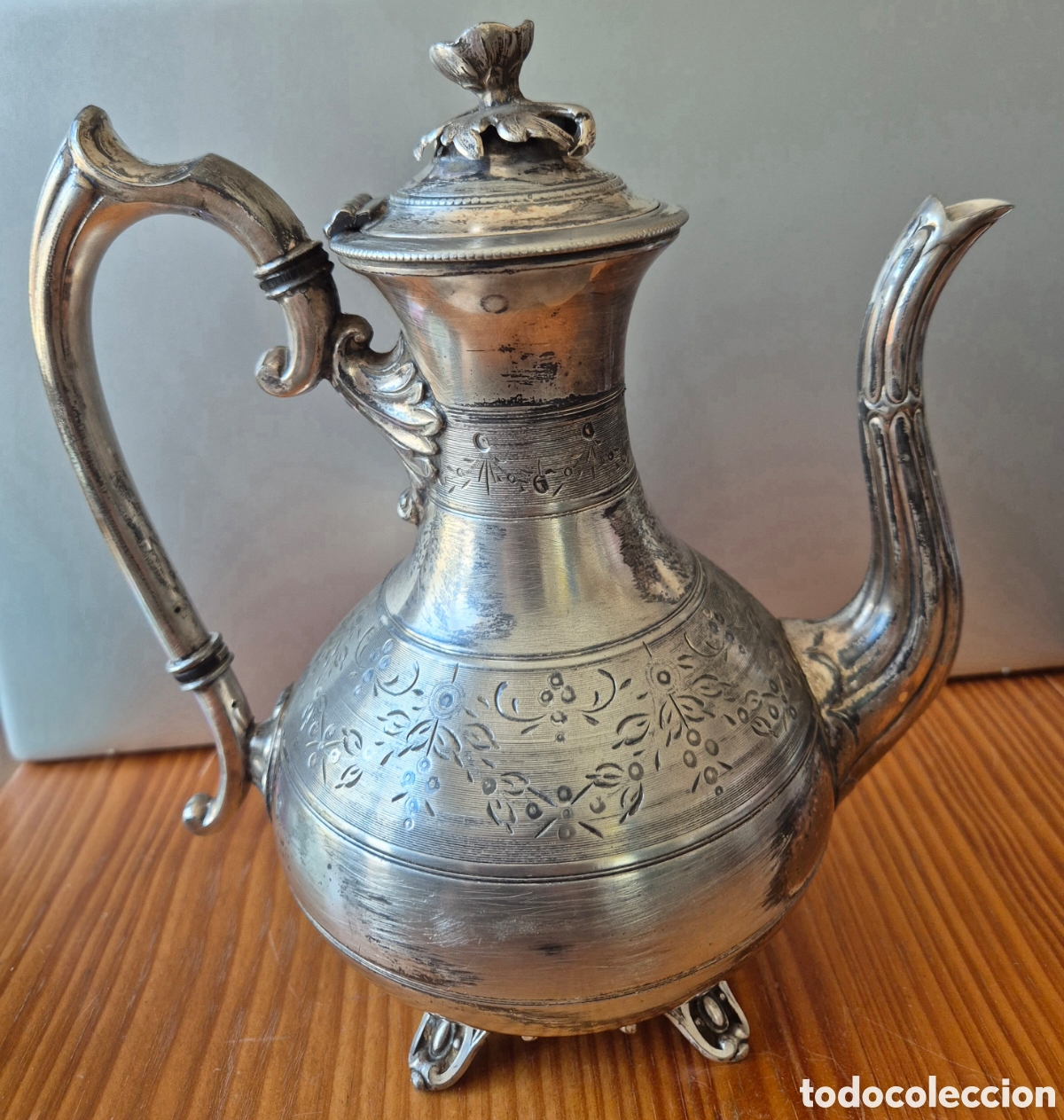 Antig&uuml;edades: Antigua Cafetera Plateada Reinhold & Mahla Hanau 1906 Grabada Estilo Neorrococ&oacute;