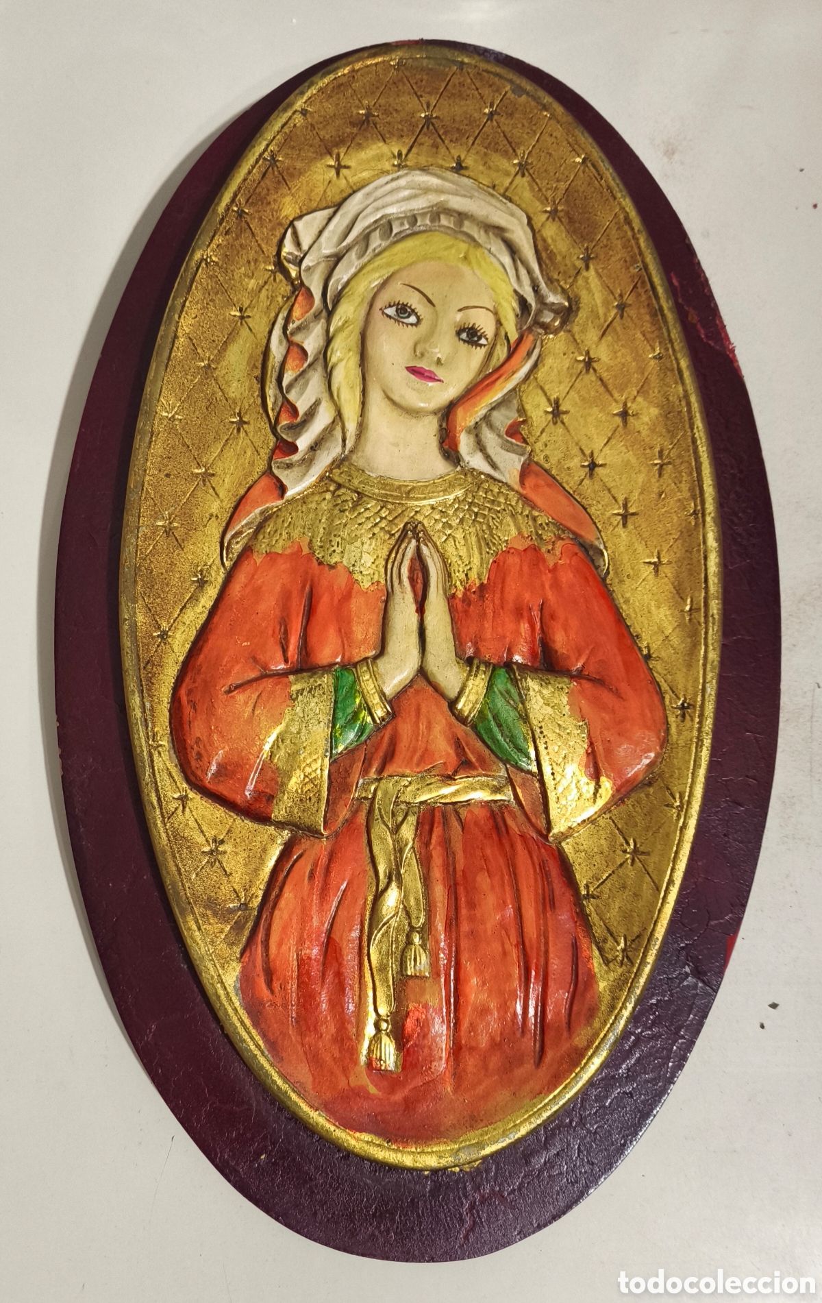 Antig&uuml;edades: Relieve o placa decorativa vintage de la Virgen Mar&iacute;a.