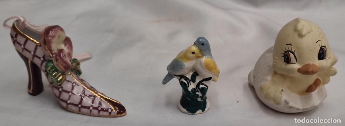 Antig&uuml;edades: LOTE 3 FIGURAS DE PORCELAN, ZAPATO, PAJAROS, POLLITOS