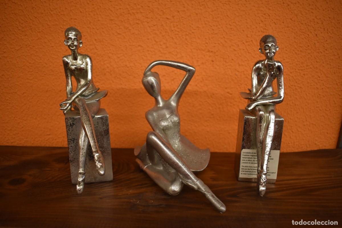 Antig&uuml;edades: Figura decorativa de bailarina moderna en acabado plata
