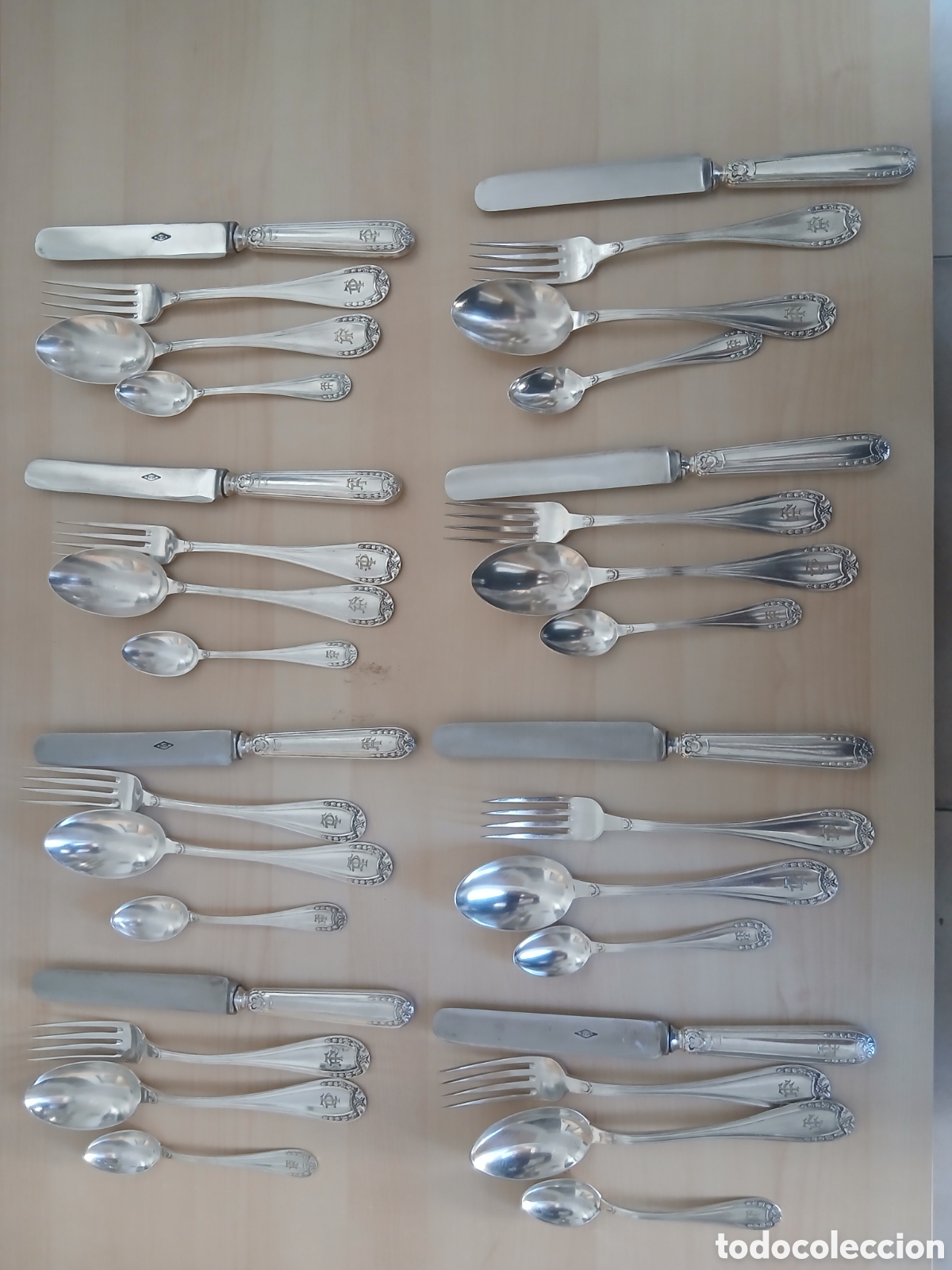 Antig&uuml;edades: Juego de cubiertos antiguos Plateda 90 plateados marca de pez cuberter&iacute;a vintage estilo europeo