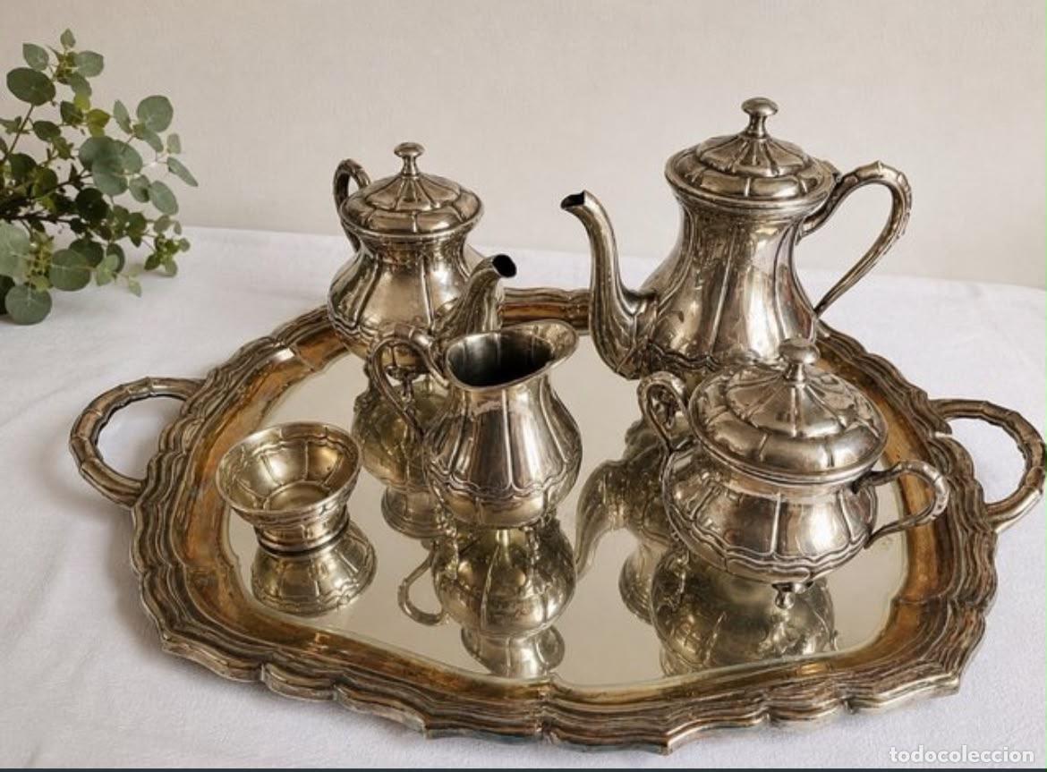 Antig&uuml;edades: Juego de t&eacute; o caf&eacute; de alpaca plateada de fabricaci&oacute;n espa&ntilde;ola