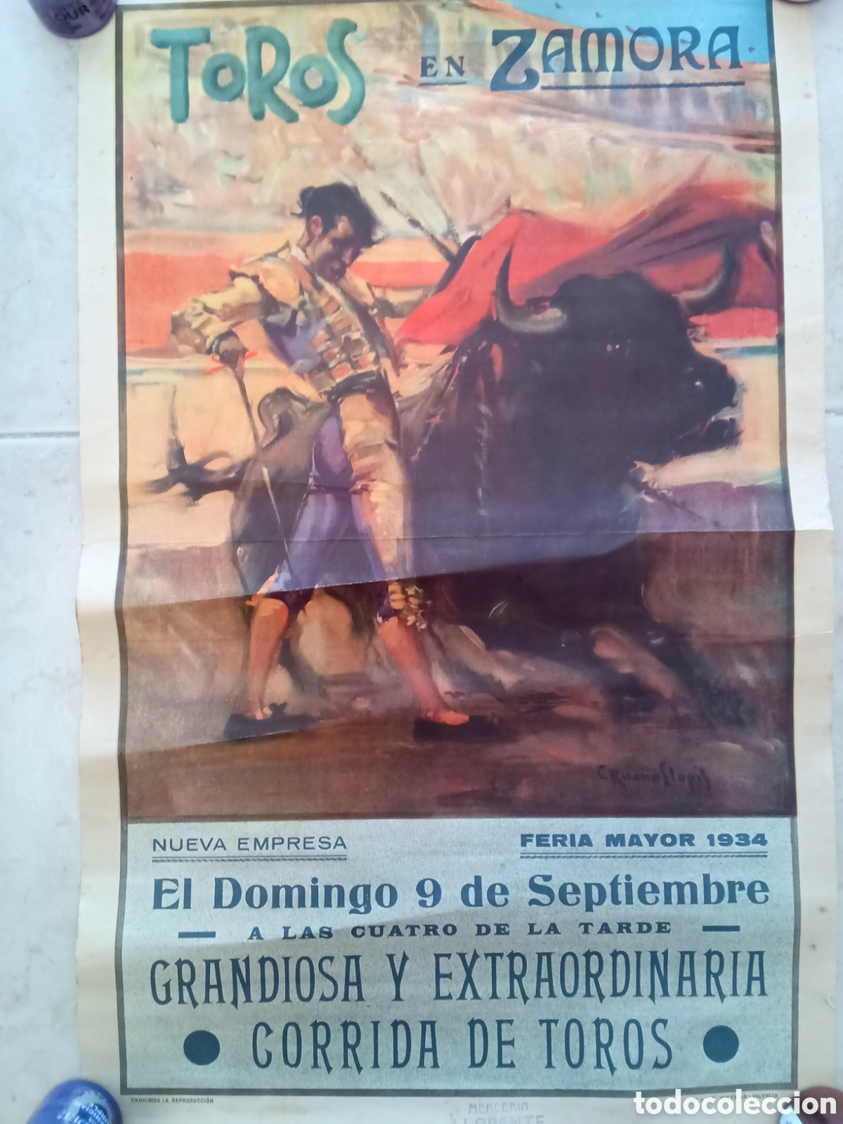 Antig&uuml;edades: Cartel Toros Zamora 1934