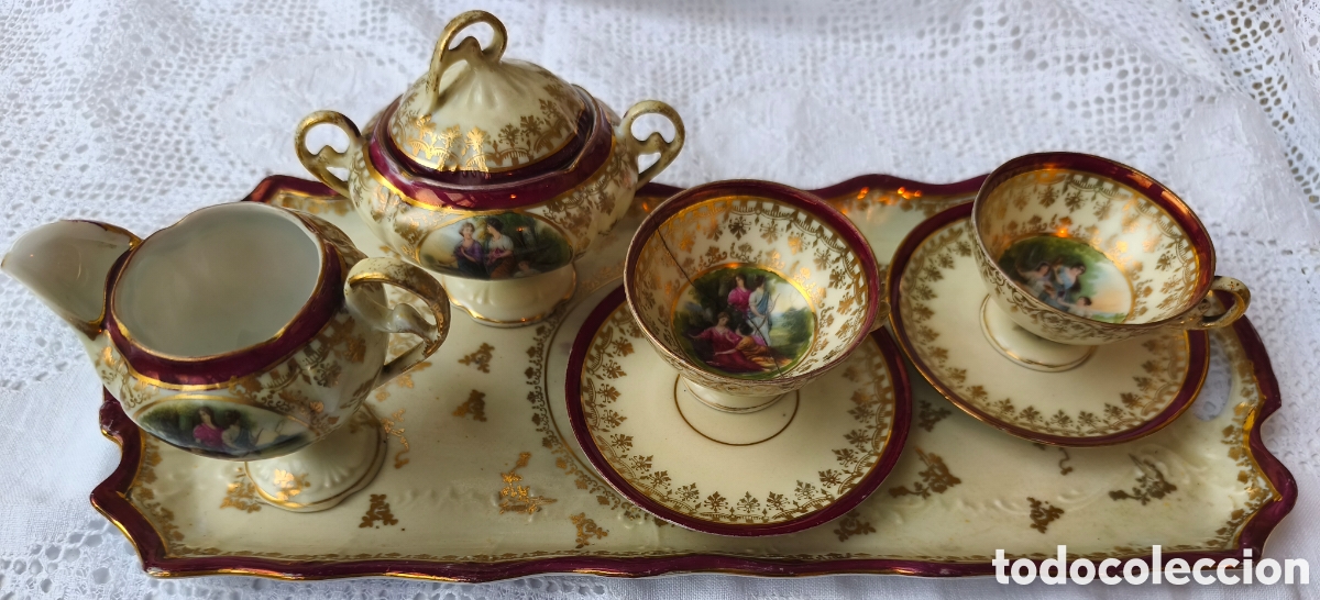 Antig&uuml;edades: Antiguo Juego T&ecirc;te-&agrave;-T&ecirc;te Porcelana -(Con faltas)