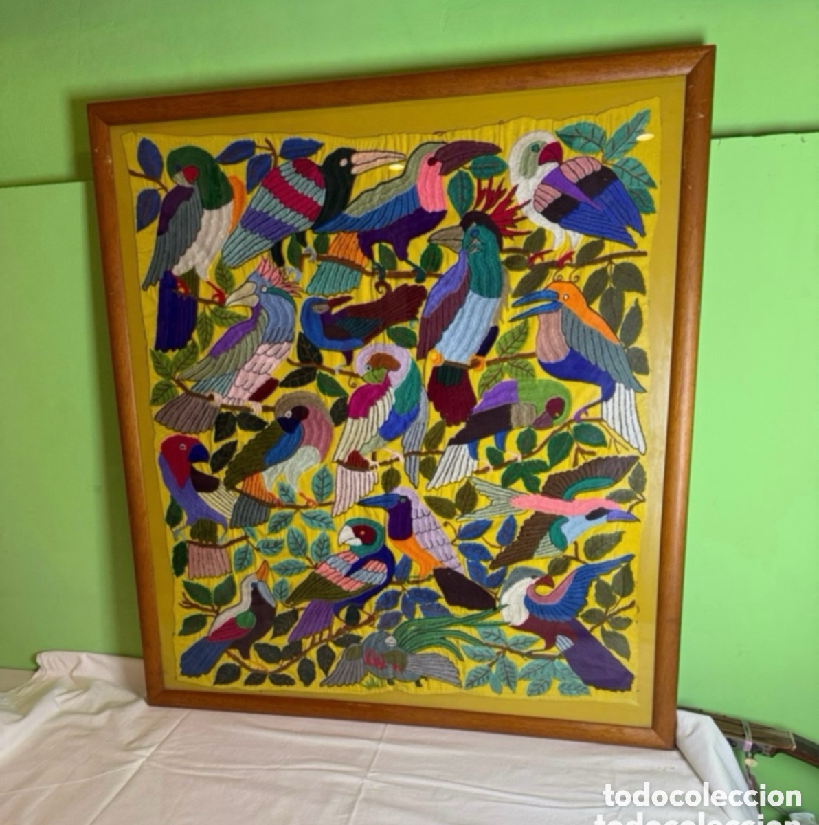 Antig&uuml;edades: Precioso Tapiz Maya Bordado a Mano (Guatemala) mediados del siglo XX.medidas (98X86cms).