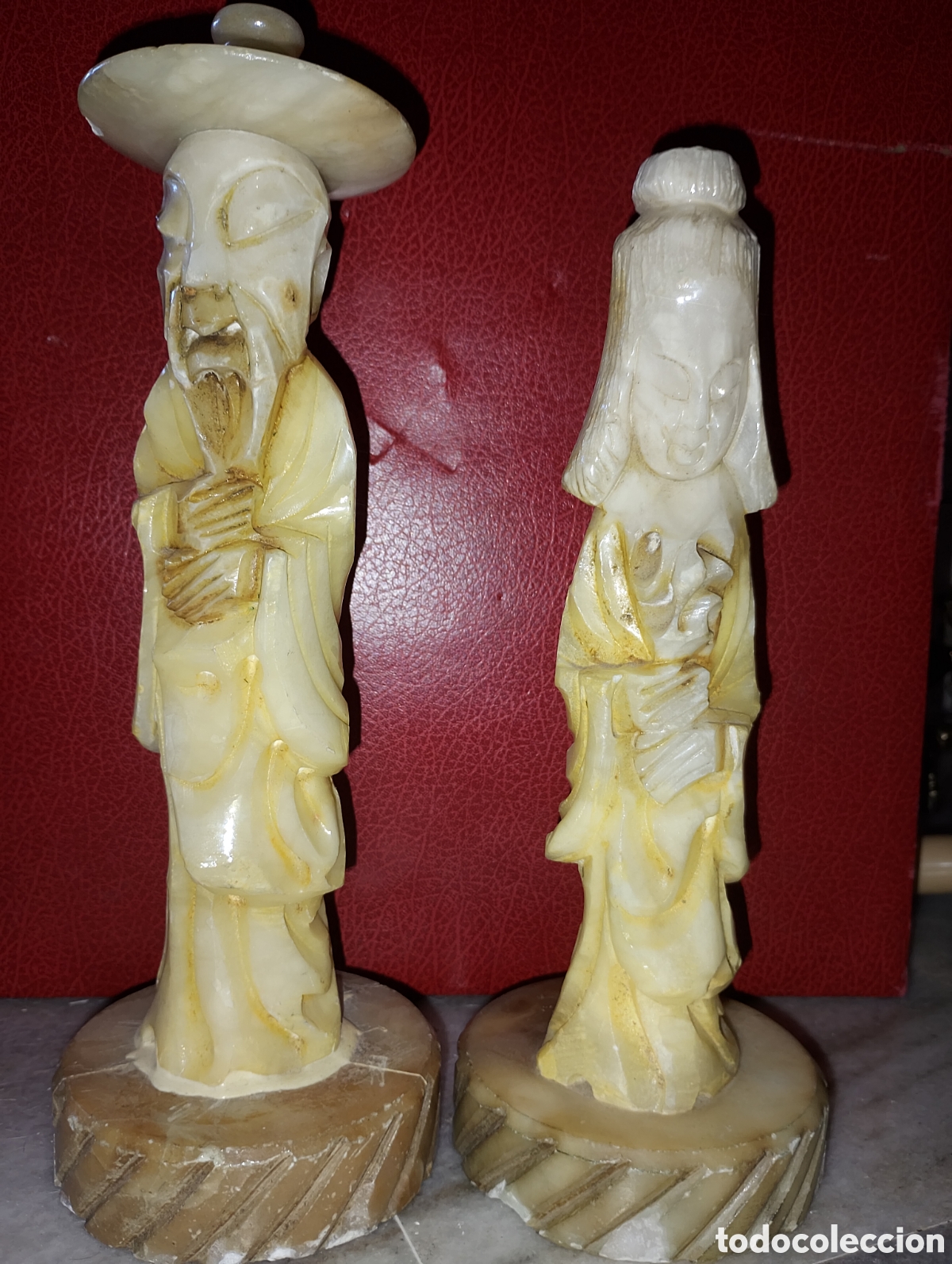 Antig&uuml;edades: Pareja de Figuras Orientales en Base de M&aacute;rmol - Cuerpos de L&aacute;mpara Vintage&rdquo;
