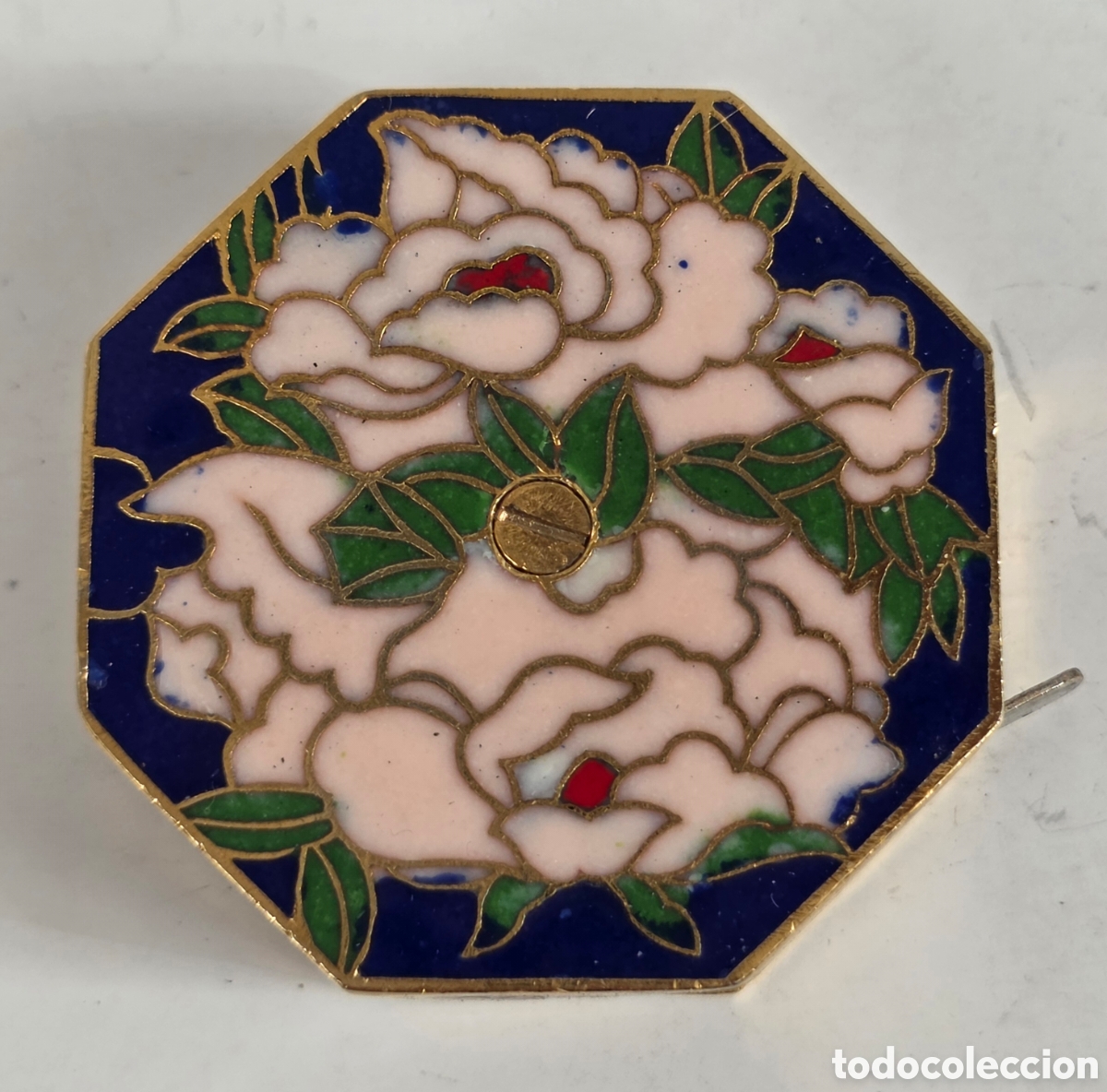 Antig&uuml;edades: Antigua Cinta M&eacute;trica Cloisonne&eacute; - Flores - Decoraci&oacute;n Esmalte