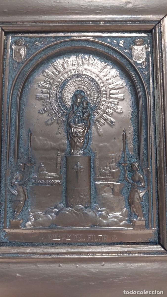 Antig&uuml;edades: Placa de cobre Alfonsina Virgen del Pilar - Foto 2