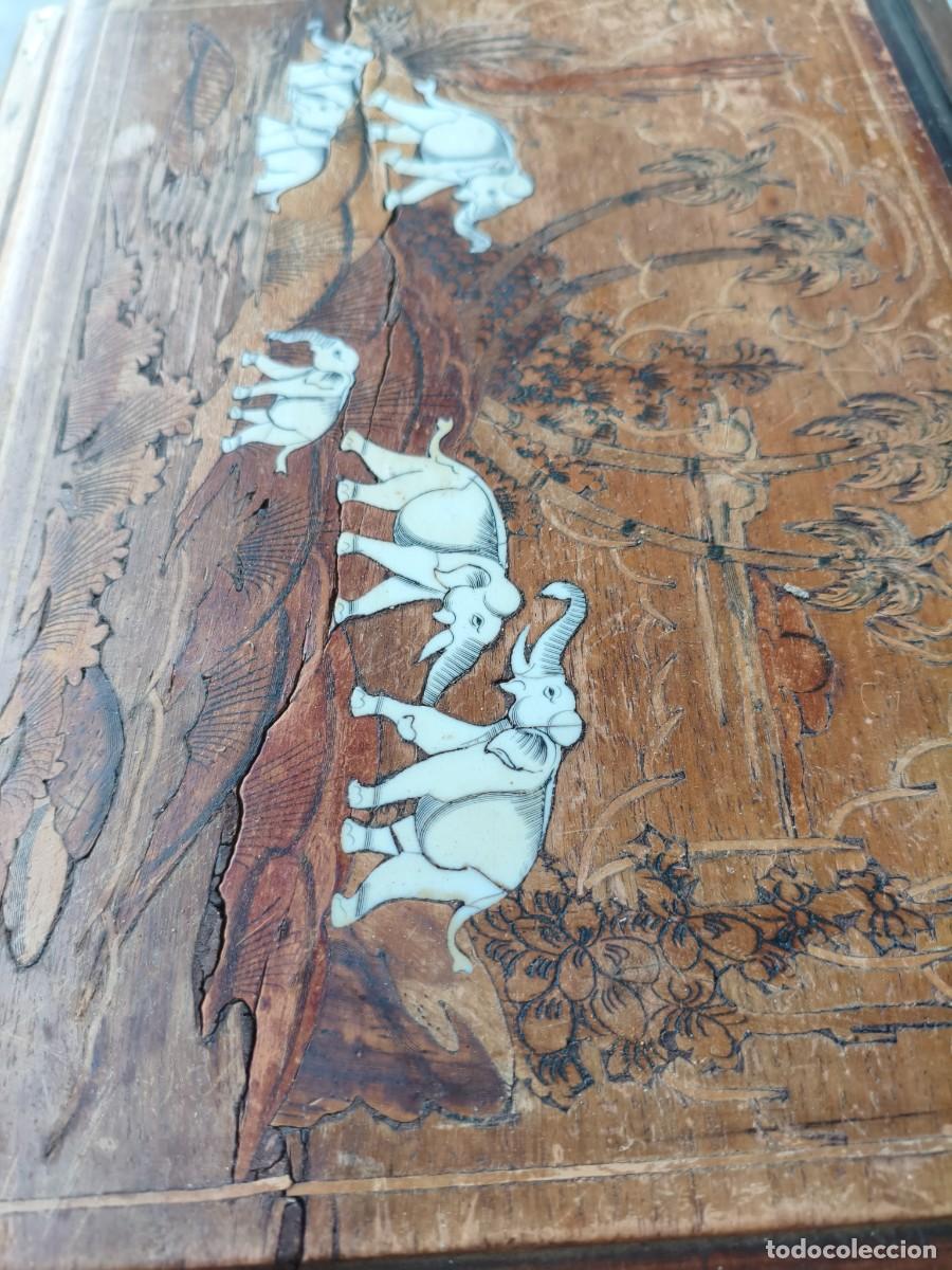 Antig&uuml;edades: Caja de madera decorada con elefantes - Foto 7