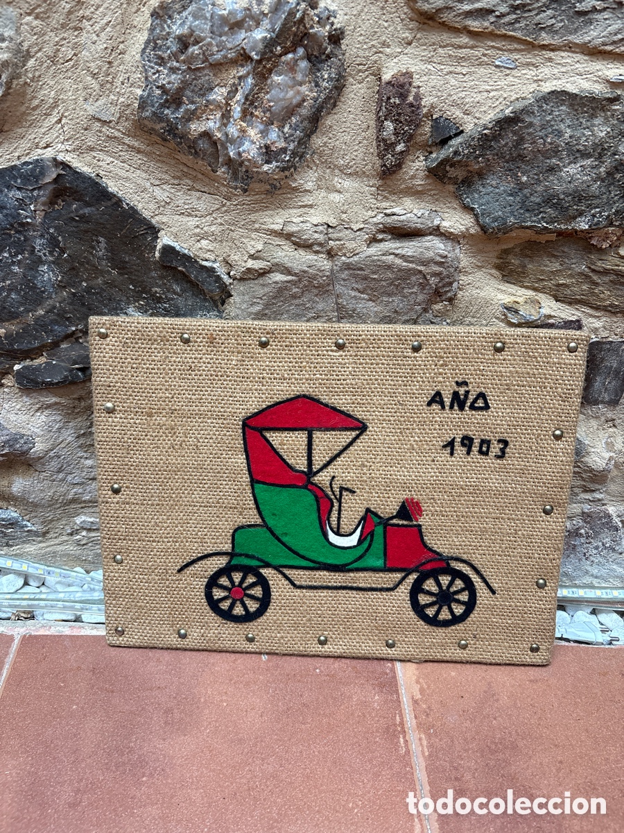 Antig&uuml;edades: Coche antiguo 1903. Cuadro en arpillera y fieltro. Manualidad. ASM