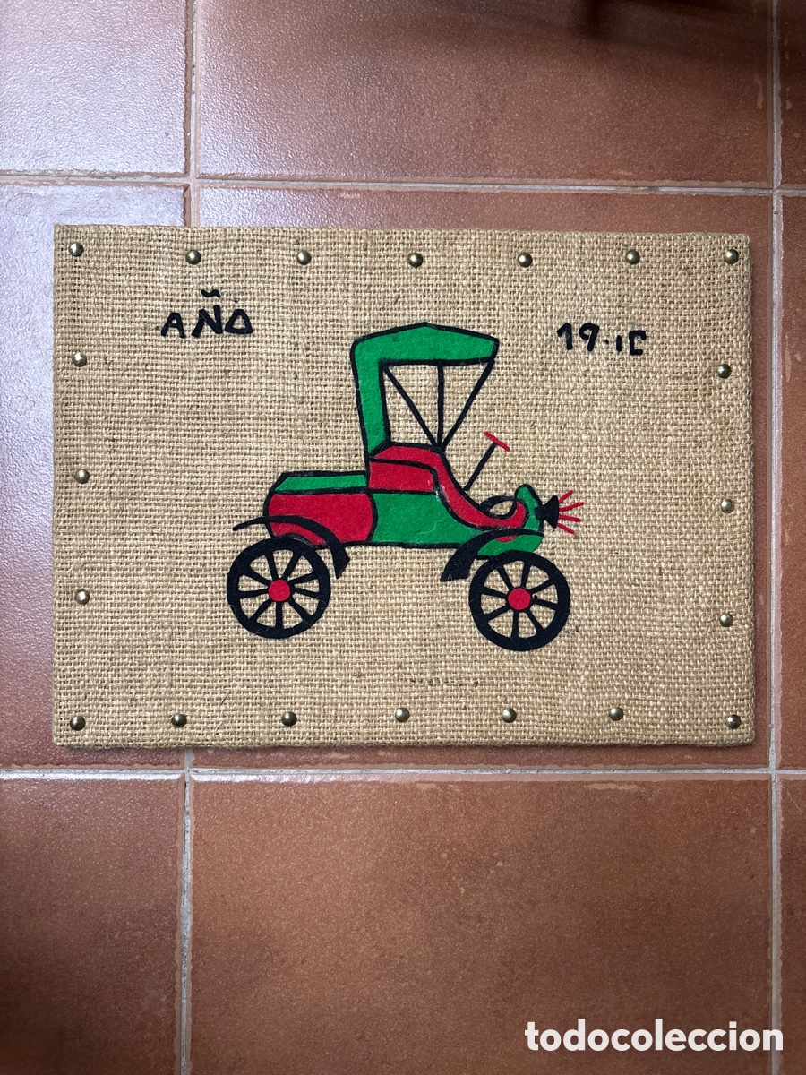 Antig&uuml;edades: Cuadro Coche Antiguo. Arpillera y Fieltro. ASM