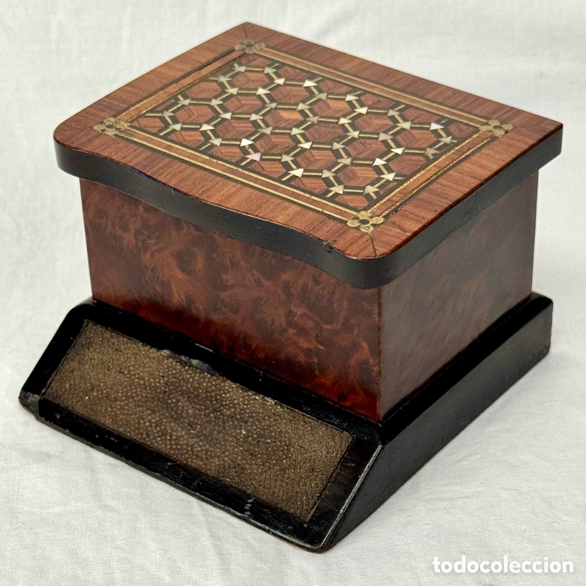 Antiques: ANTIGUO CERILLERO PYROGENE EN MADERA Y MARQUETERIA F. S. XIX FRANCIA TIPO CAJA CAJITA JOYERO