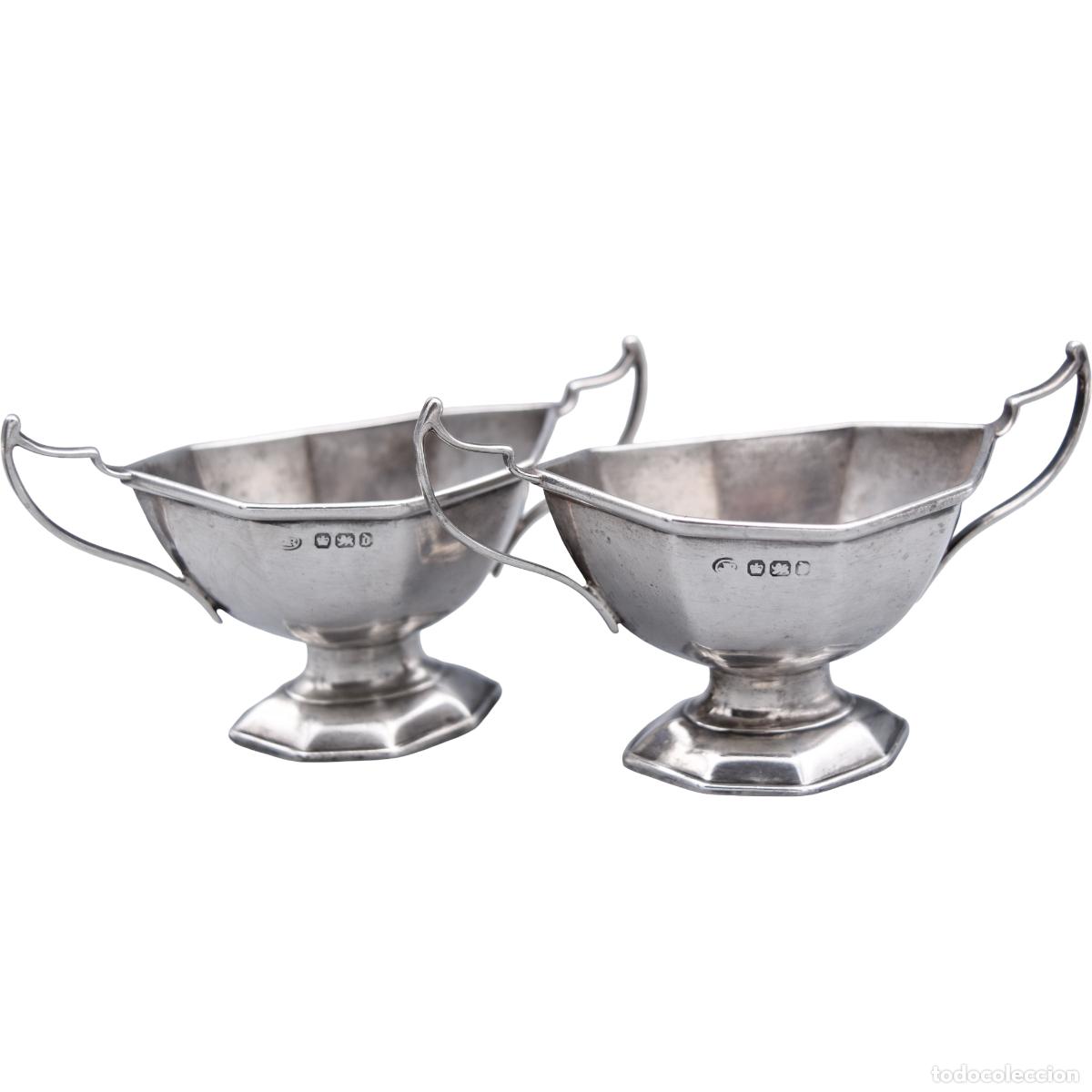 Antig&uuml;edades: Saleros victorianos de plata inglesa maciza - Sheffield 1896 - Joseph Round & Son Ltd