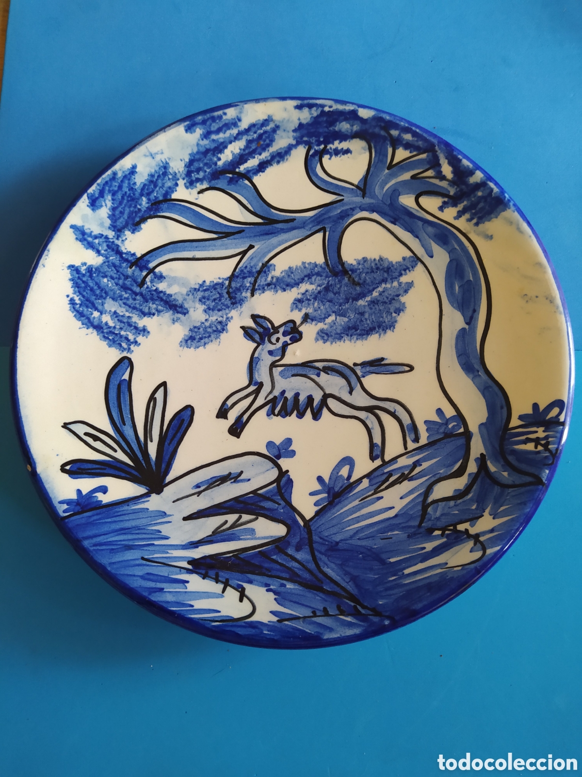 Antig&uuml;edades: Plato decorativo Puente del Arzobispo 23 cm | Cer&aacute;mica pintada a mano azul cobalto | Vintage | Para