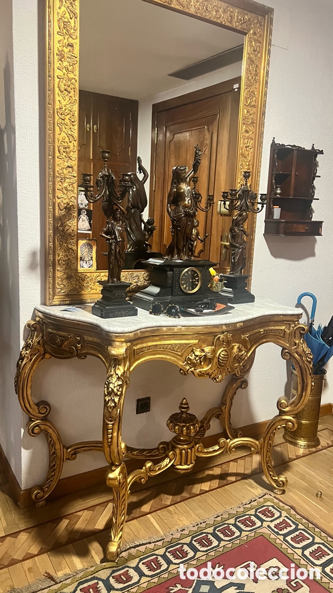 Antig&uuml;edades: Consola Luis XV con espejo y m&aacute;rmol