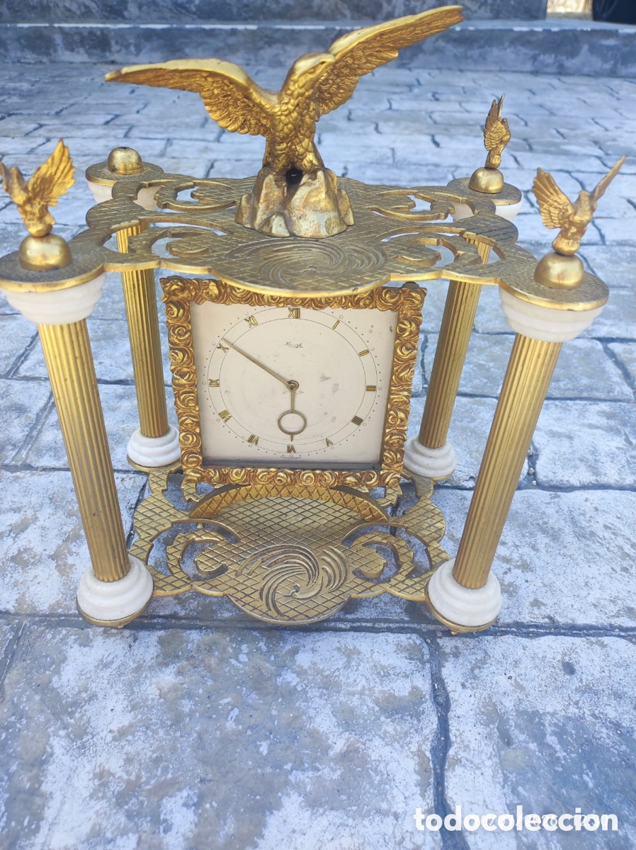Antig&uuml;edades: Reloj antiguo de sobremesa - Estilo Imperio franc&eacute;s (Bronce y m&aacute;rmol)
