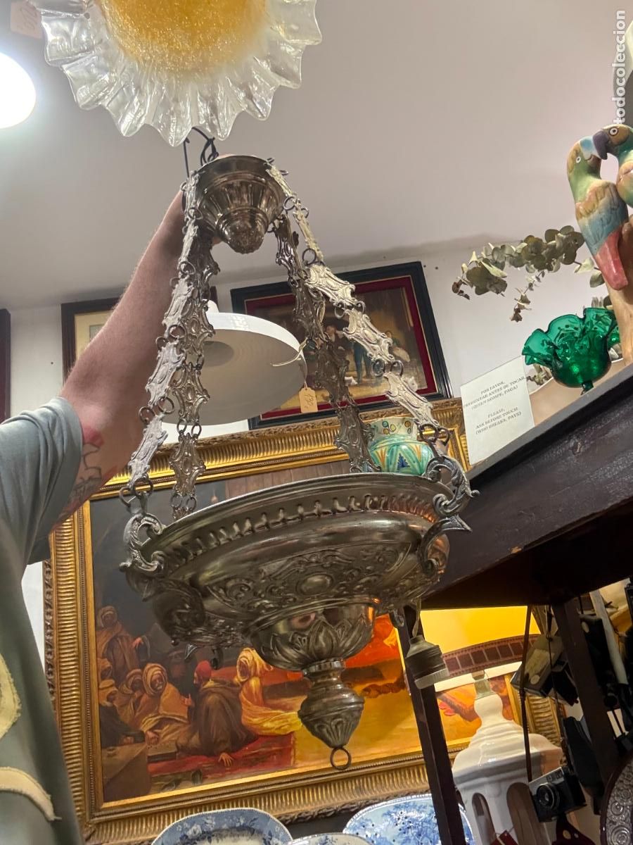 Antig&uuml;edades: LAMPARA VOTIVA DE ORFEBRERIA CON MEDIDAS TOTAL 60X30 CM - RELIGIOSO