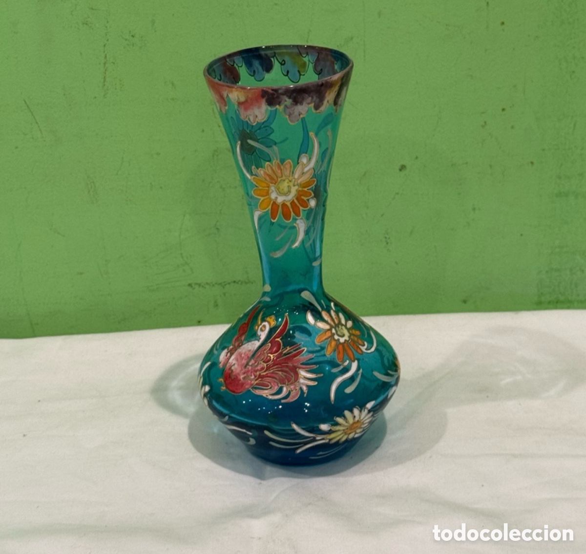 Antiques: Jarr&oacute;n de cristal catal&aacute;n firmado Royo &ndash; Cristal esmaltado a mano &ndash; 17 cm