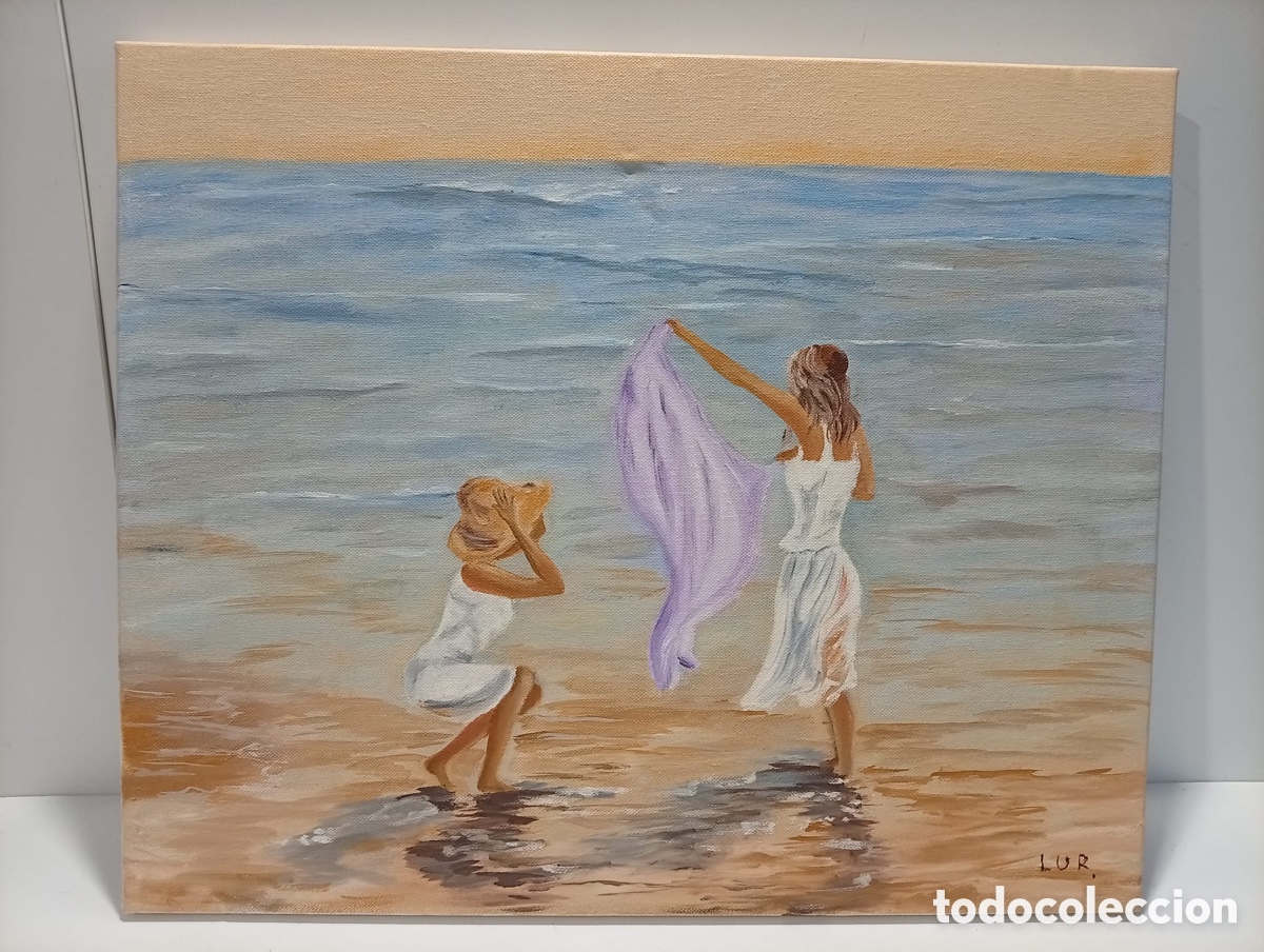 Antig&uuml;edades: CUADRO &Oacute;LEO SOBRE LIENZO, MUJERES EN LA PLAYA
