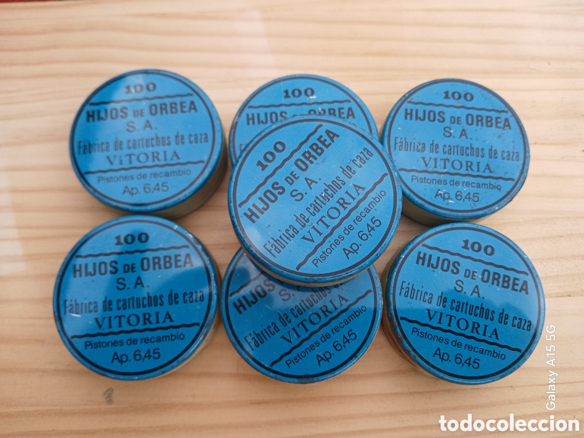Antig&uuml;edades: 7 LATAS DE PISTONES HIJOS DE ORBEA S.A. FABRICA DE CARTUCHOS DE CAZA.