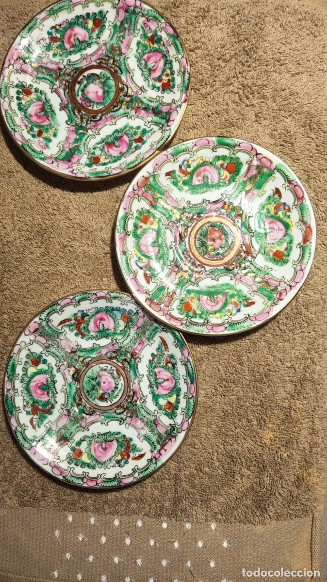 Antig&uuml;edades: Lote 3 Platos Porcelana Macao | Chinoiserie & Rose Canton