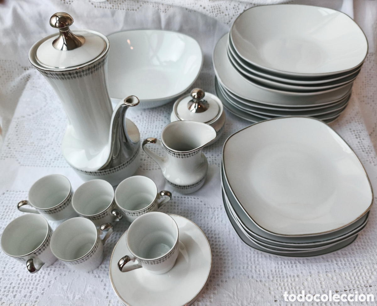 Antig&uuml;edades: Vajilla y Juego de Caf&eacute; Porcelana Jarpo. A&ntilde;os 70 Vintage - Lote 30 Piezas